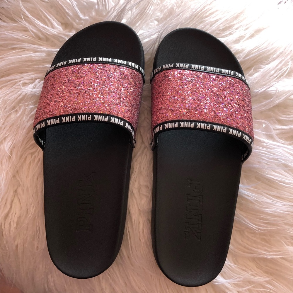 Never worn VS Pink sparkle slides